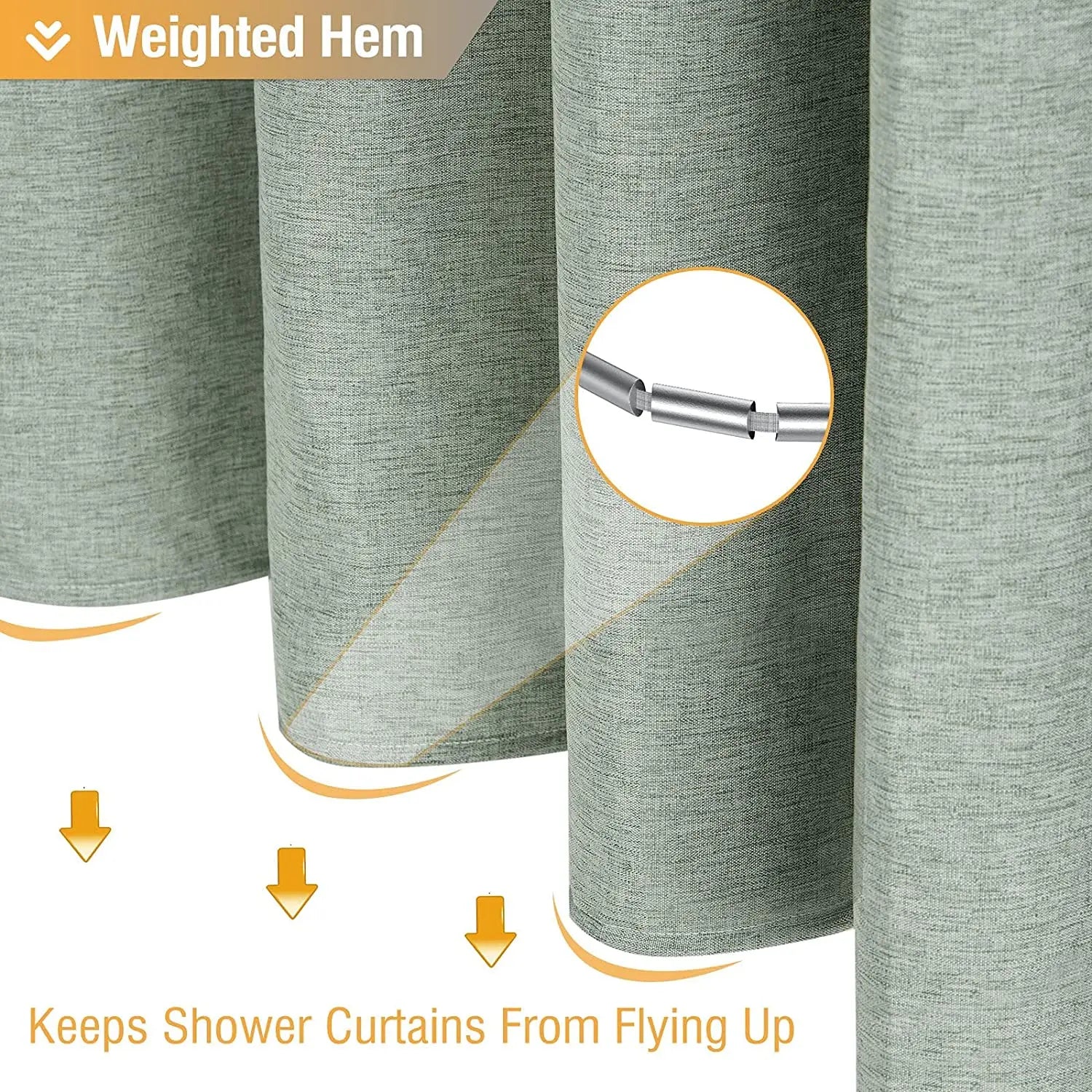 Shower Curtain with Silver Metal Hooks Bathroom Waterproof