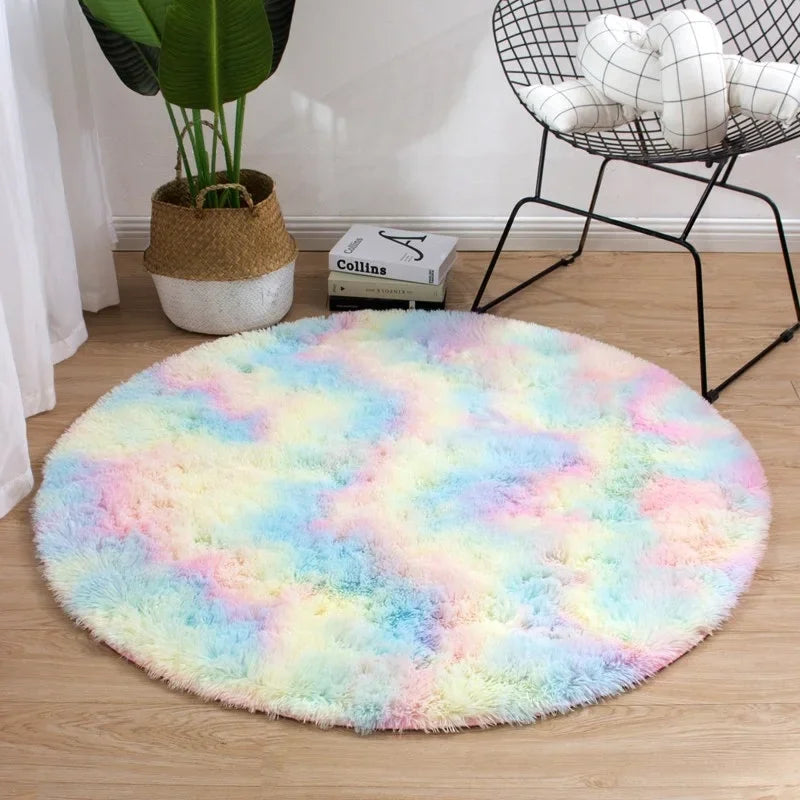 Super Soft Plush Round Rug Mat Fluffy White Carpets for Living Room