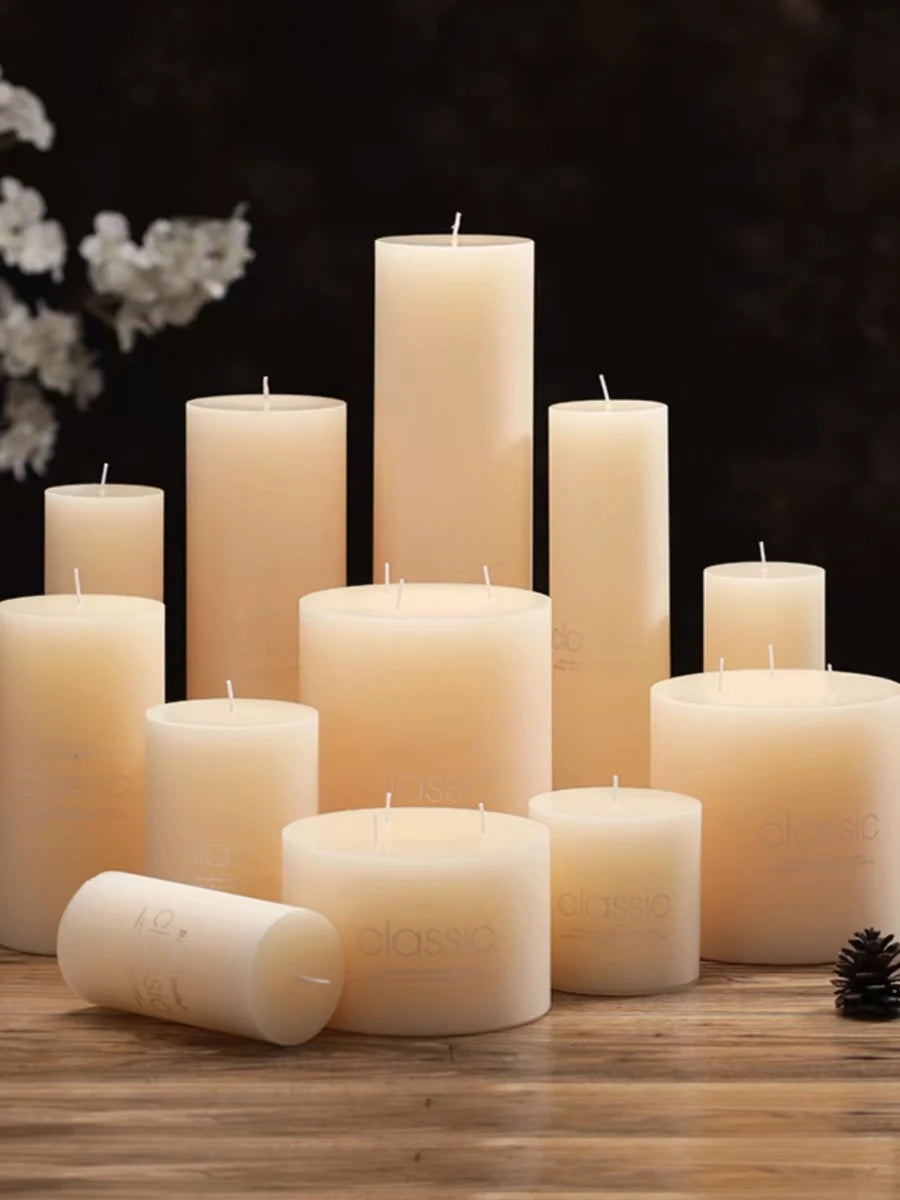 Classic European Ivory White Large Cylinder Candle