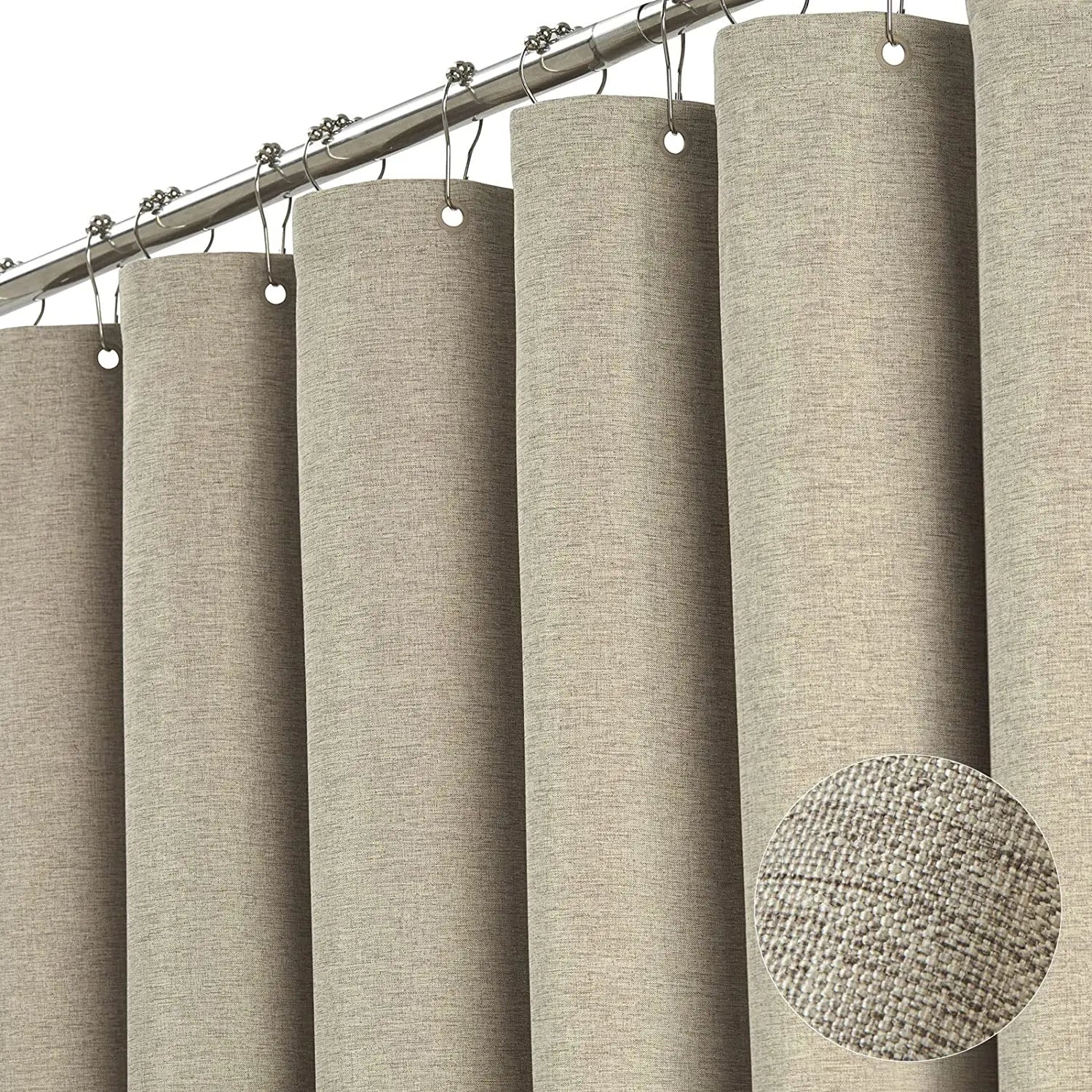 Shower Curtain with Silver Metal Hooks Bathroom Waterproof