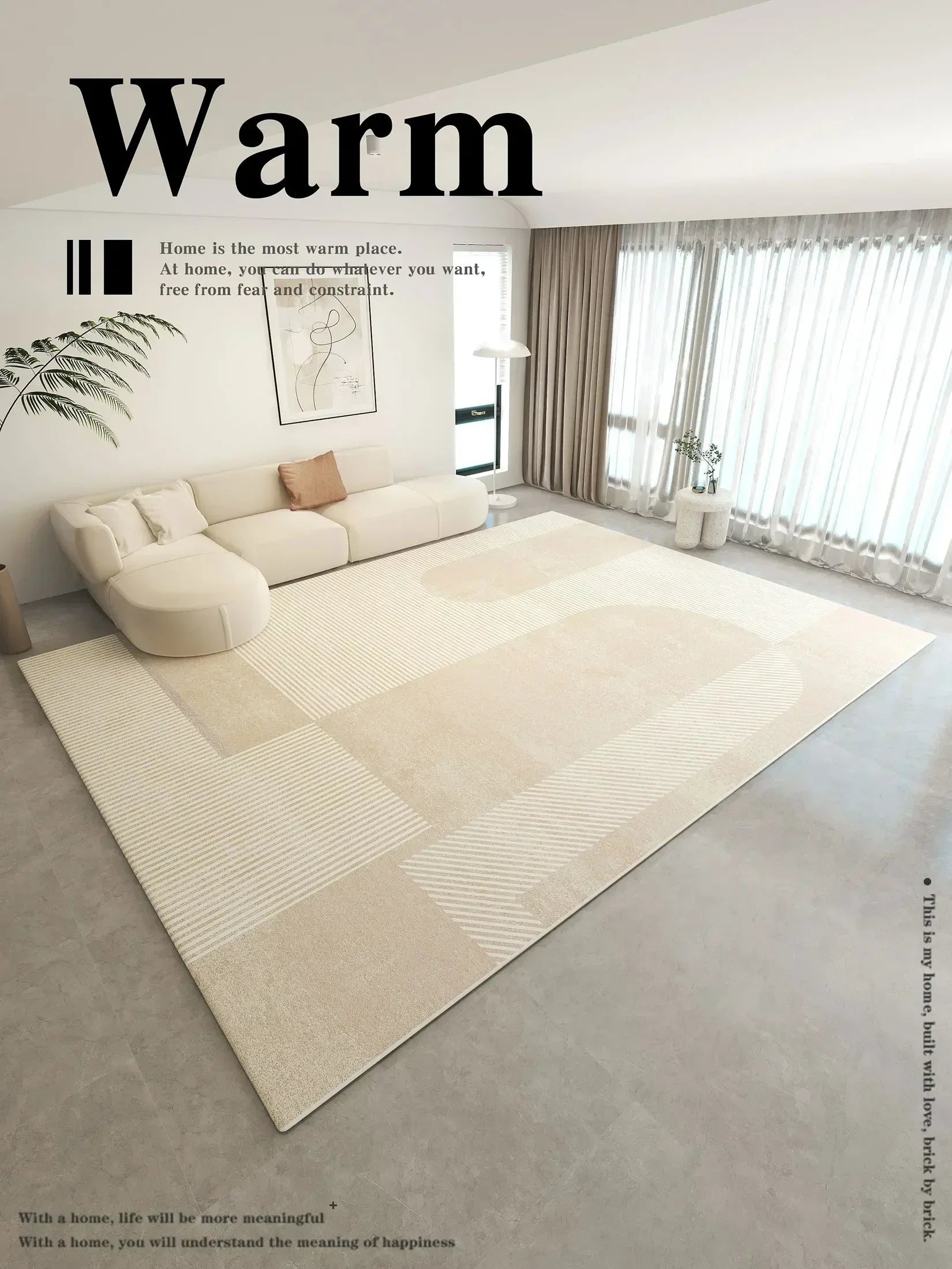 Living Room Carpet Large Area Non-slip Carpets Beige Bedroom